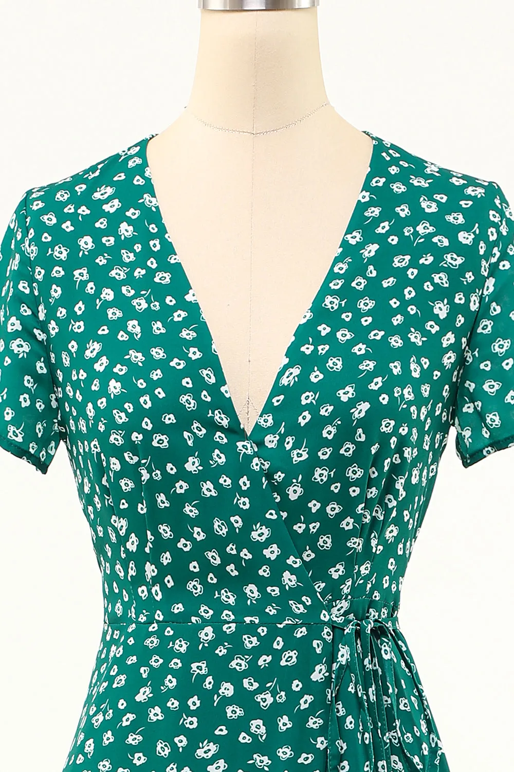 Green V Neck Teal Length Wrap Dress sold by Zapaka product image thumbnail 4
