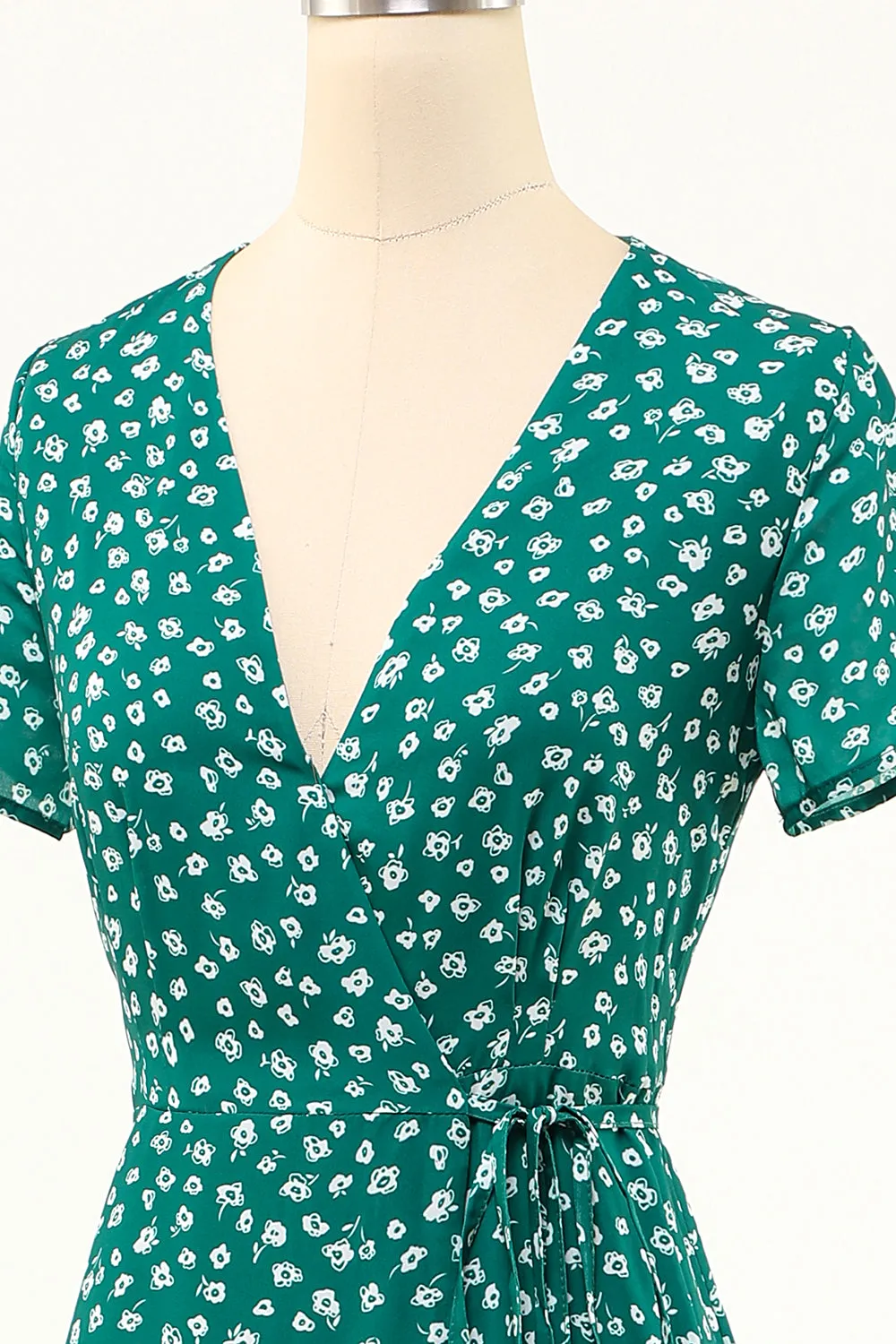 Green V Neck Teal Length Wrap Dress sold by Zapaka product image thumbnail 5