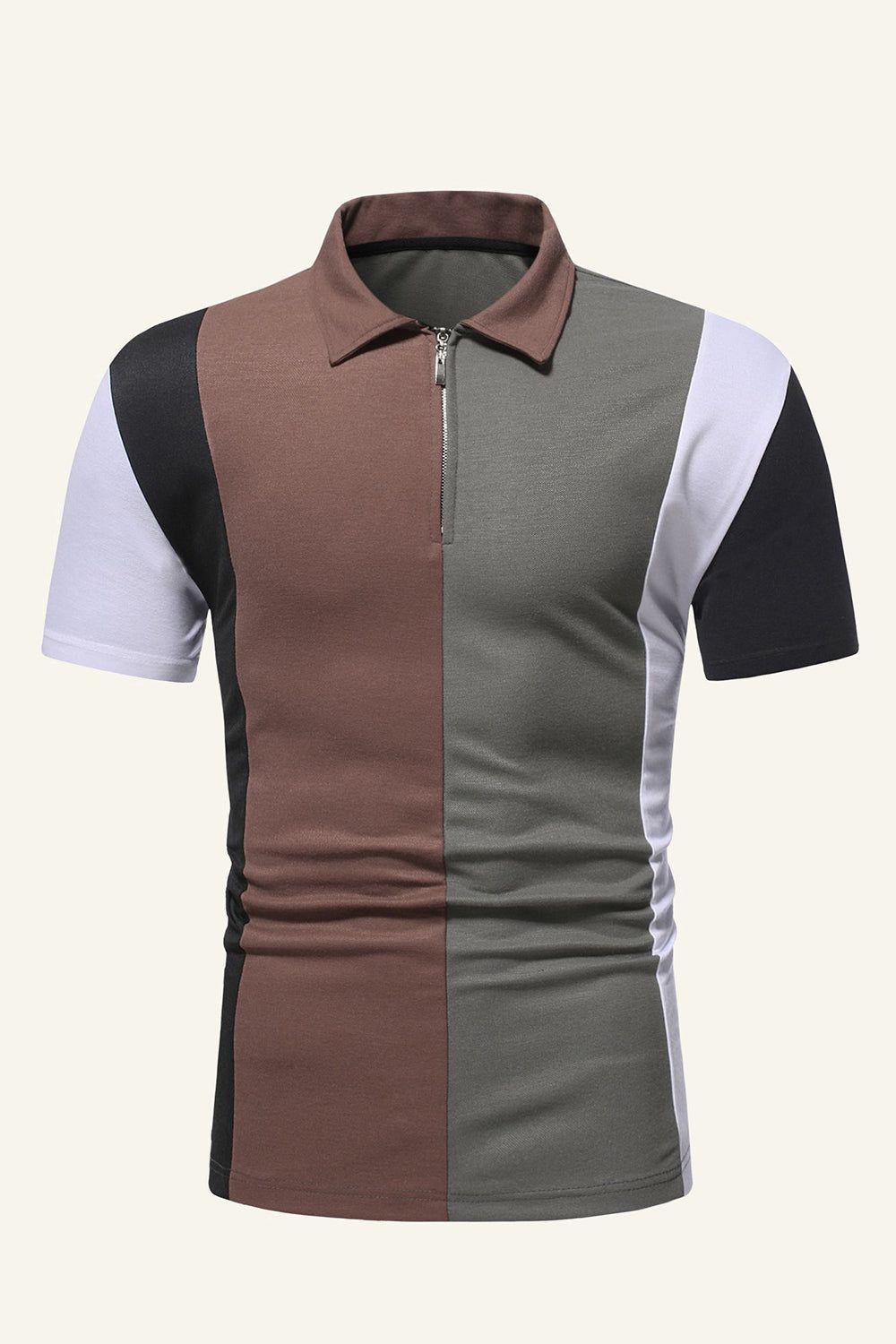 Army Green Contrast Color Cotton Short-sleeve Casual Polo Shirt sold by Zapaka