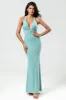 Mermaid Halter Green Long Bridesmaid Dress with V-neck sold by Zapaka