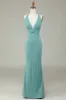 Mermaid Halter Green Long Bridesmaid Dress with V-neck sold by Zapaka