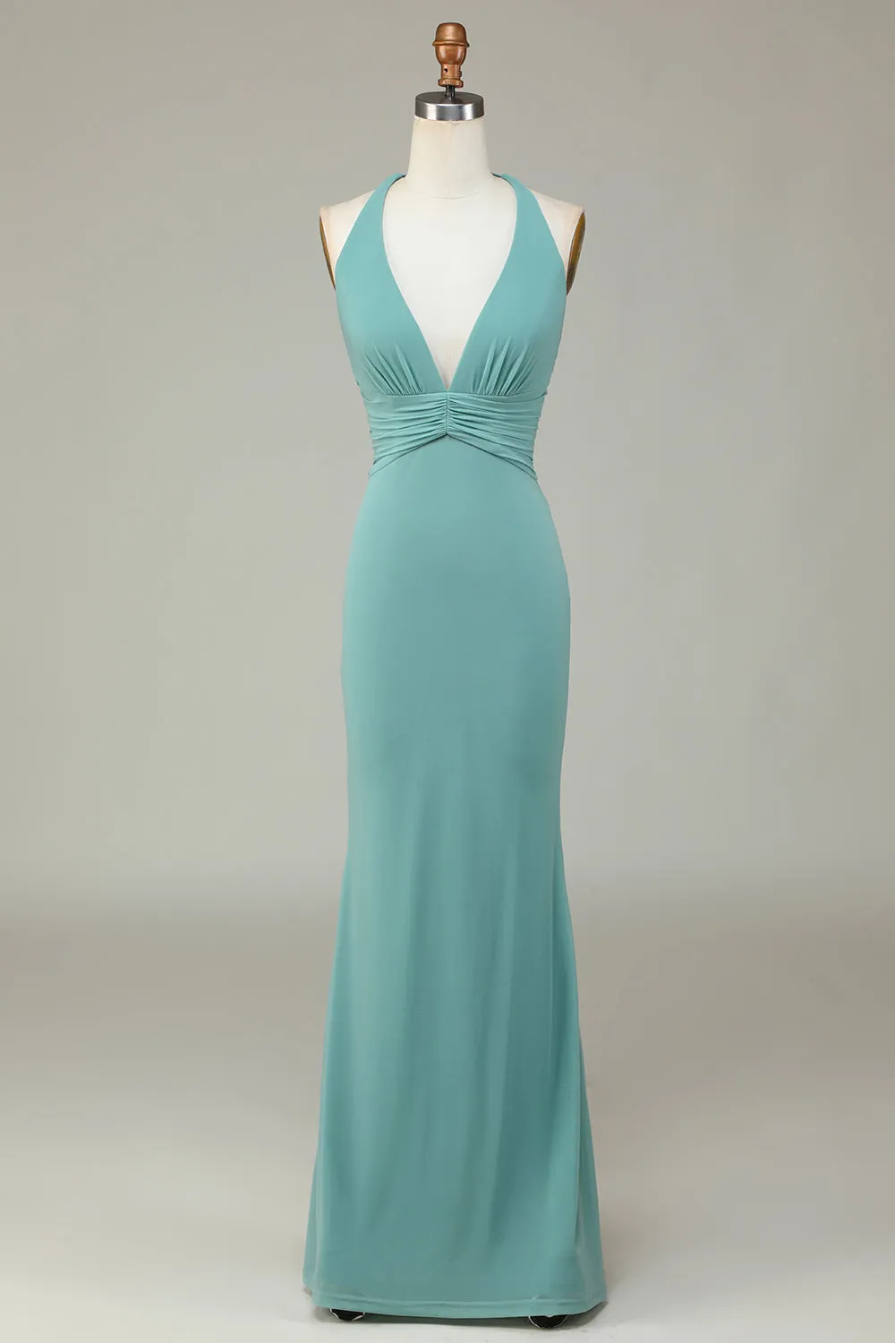 Mermaid Halter Green Long Bridesmaid Dress with V-neck sold by Zapaka product image thumbnail 3