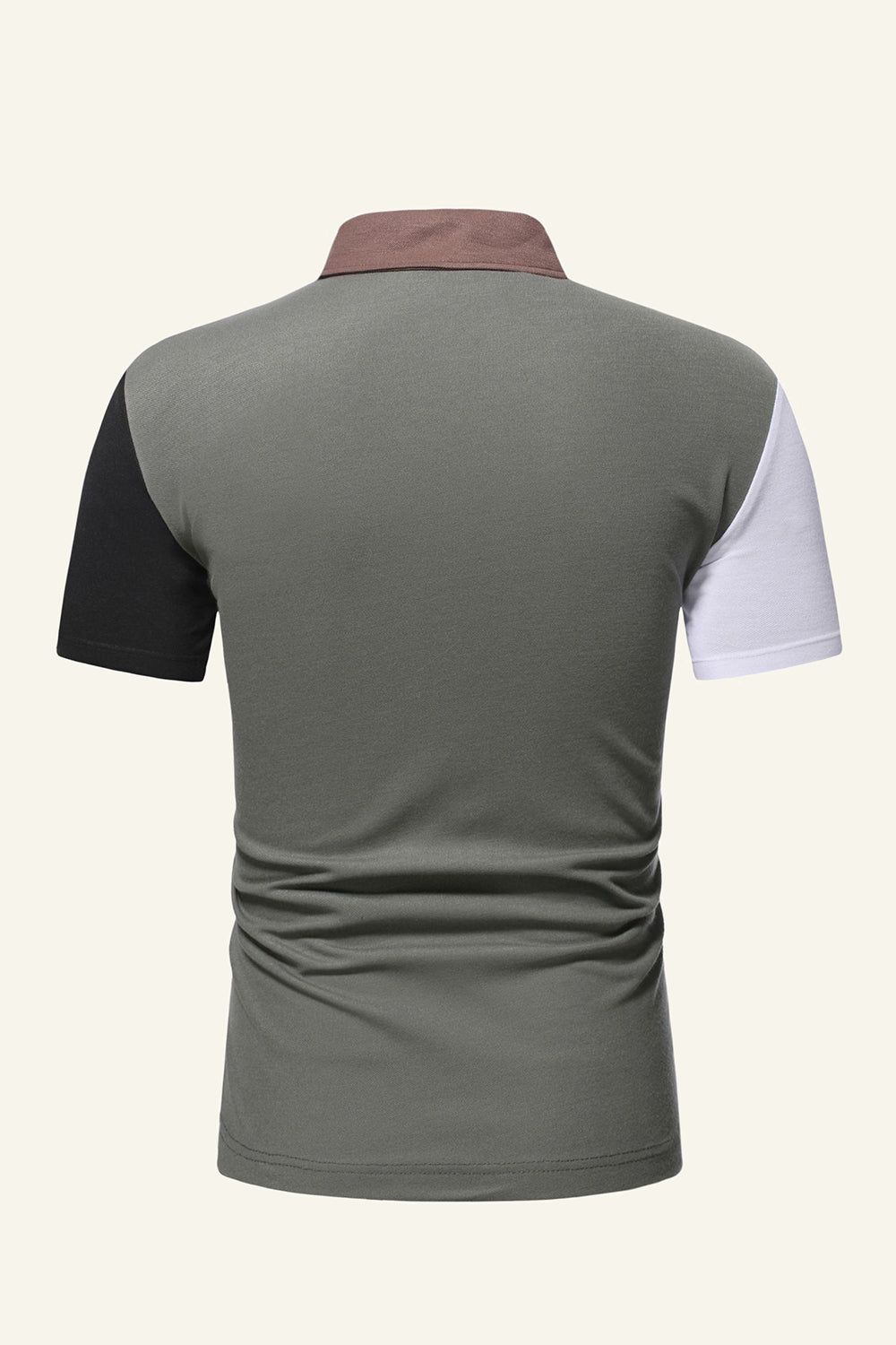 Army Green Contrast Color Cotton Short-sleeve Casual Polo Shirt sold by Zapaka product image thumbnail 2