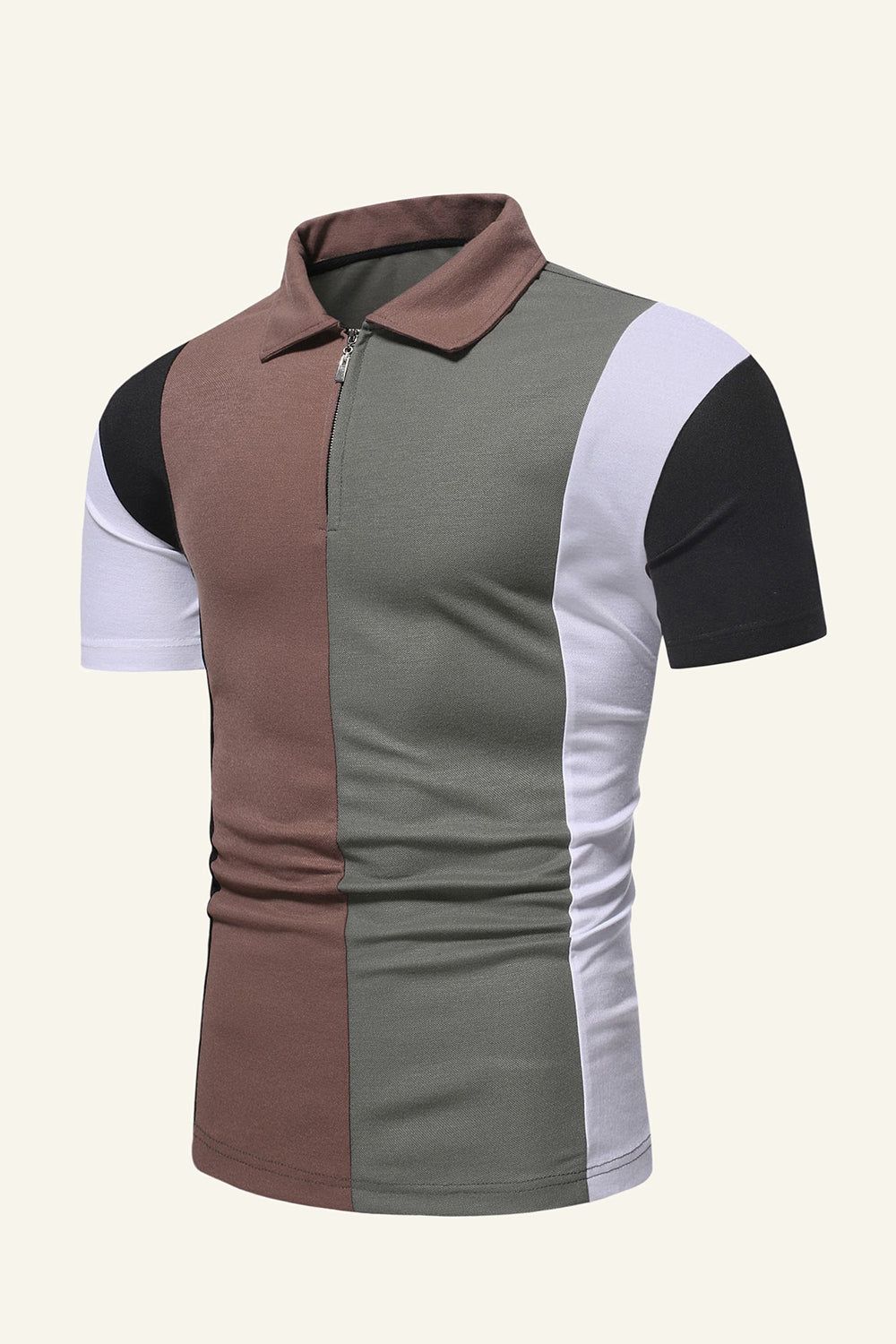 Army Green Contrast Color Cotton Short-sleeve Casual Polo Shirt sold by Zapaka product image thumbnail 3