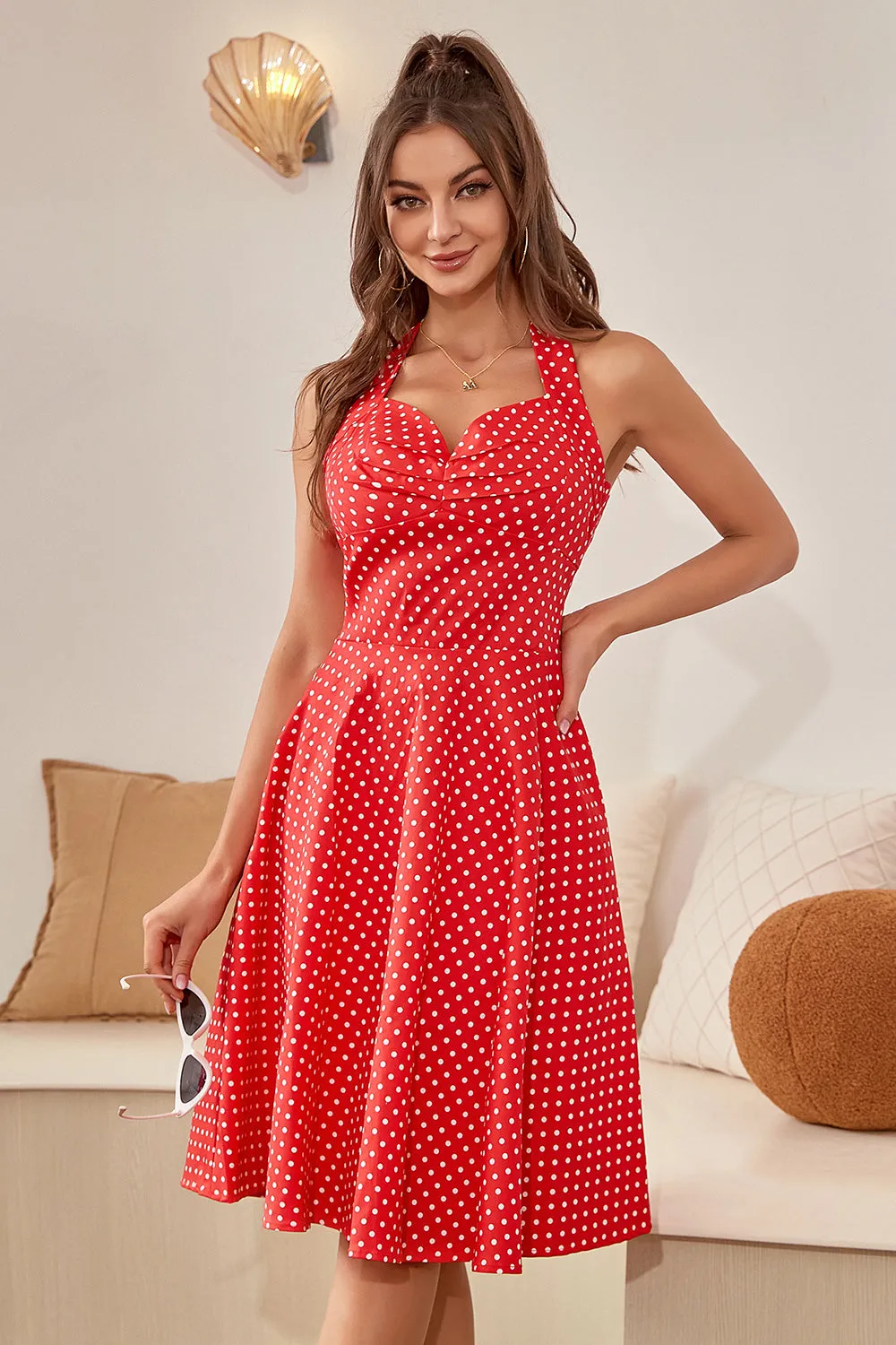 Halter Polka Dots Red 1950s Dress sold by Zapaka product image thumbnail 4