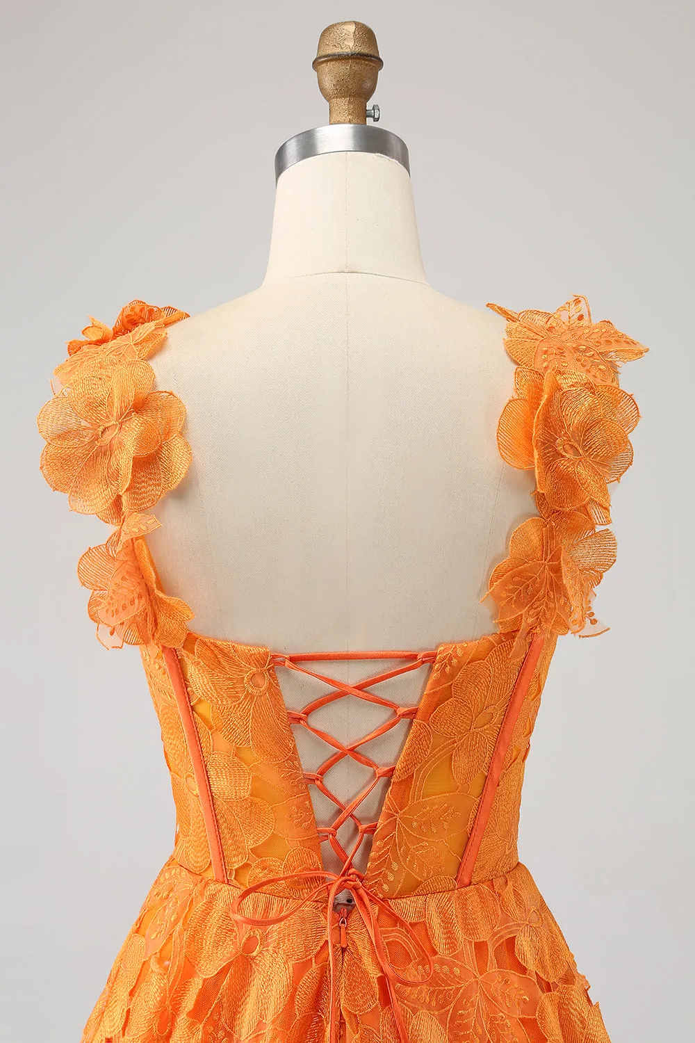 Orange A-Line Floral Lace Long Prom Dress sold by Zapaka product image thumbnail 5