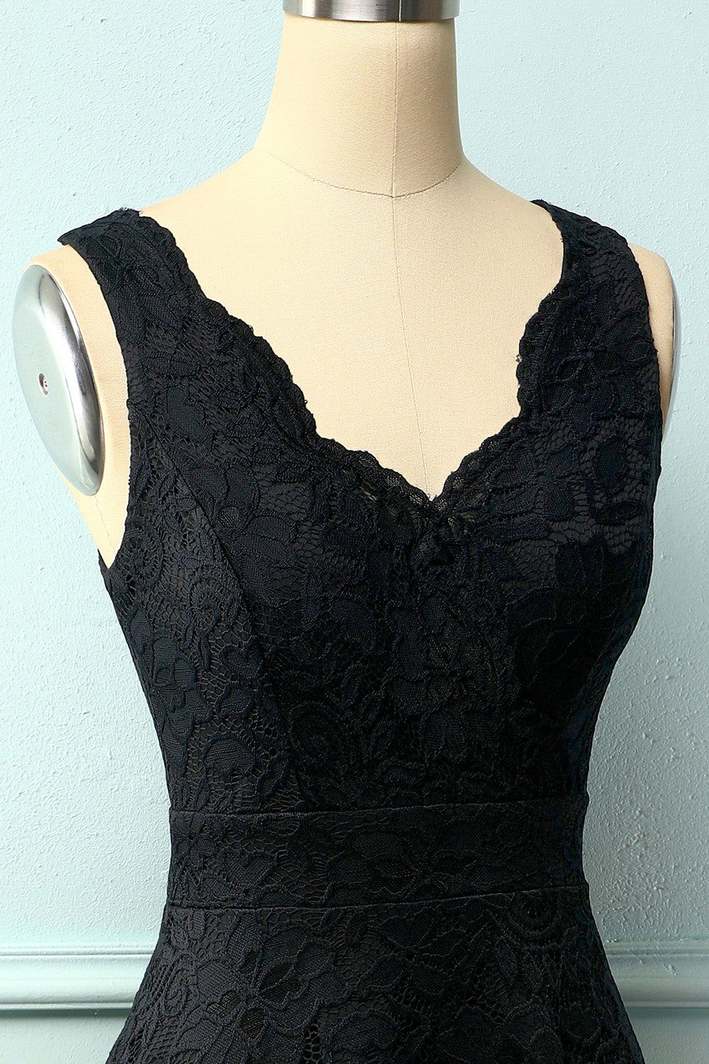 Black V-Neck Lace Dress sold by Zapaka product image thumbnail 3