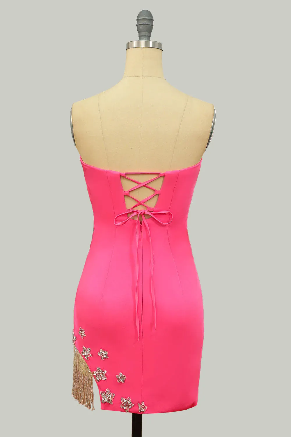 Stylish Fuchsia Sheath Strapless Short Homecoming Dress with Tassel sold by Zapaka product image thumbnail 2