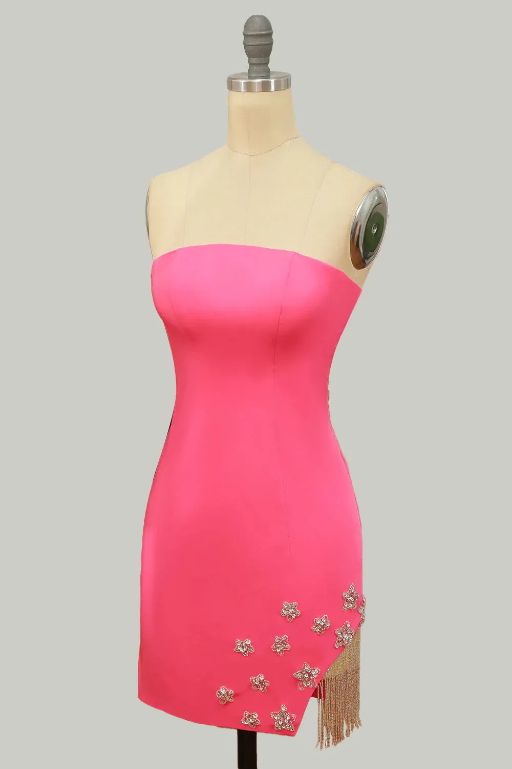 Stylish Fuchsia Sheath Strapless Short Homecoming Dress with Tassel sold by Zapaka product image thumbnail 3