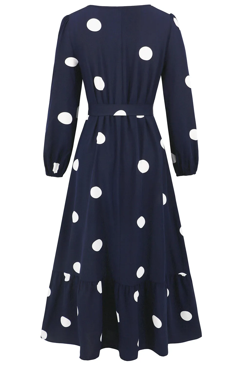 Navy Scoop Neck Polka Dots Long Cocktail Dress with Sash sold by Zapaka product image thumbnail 5