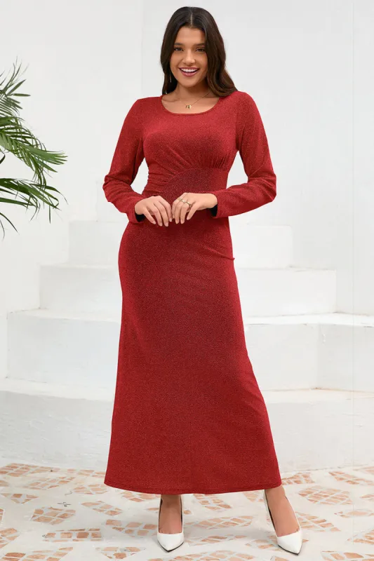 Red Mermaid Scoop Neck Long Party Dress with Long Sleeves sold by Zapaka