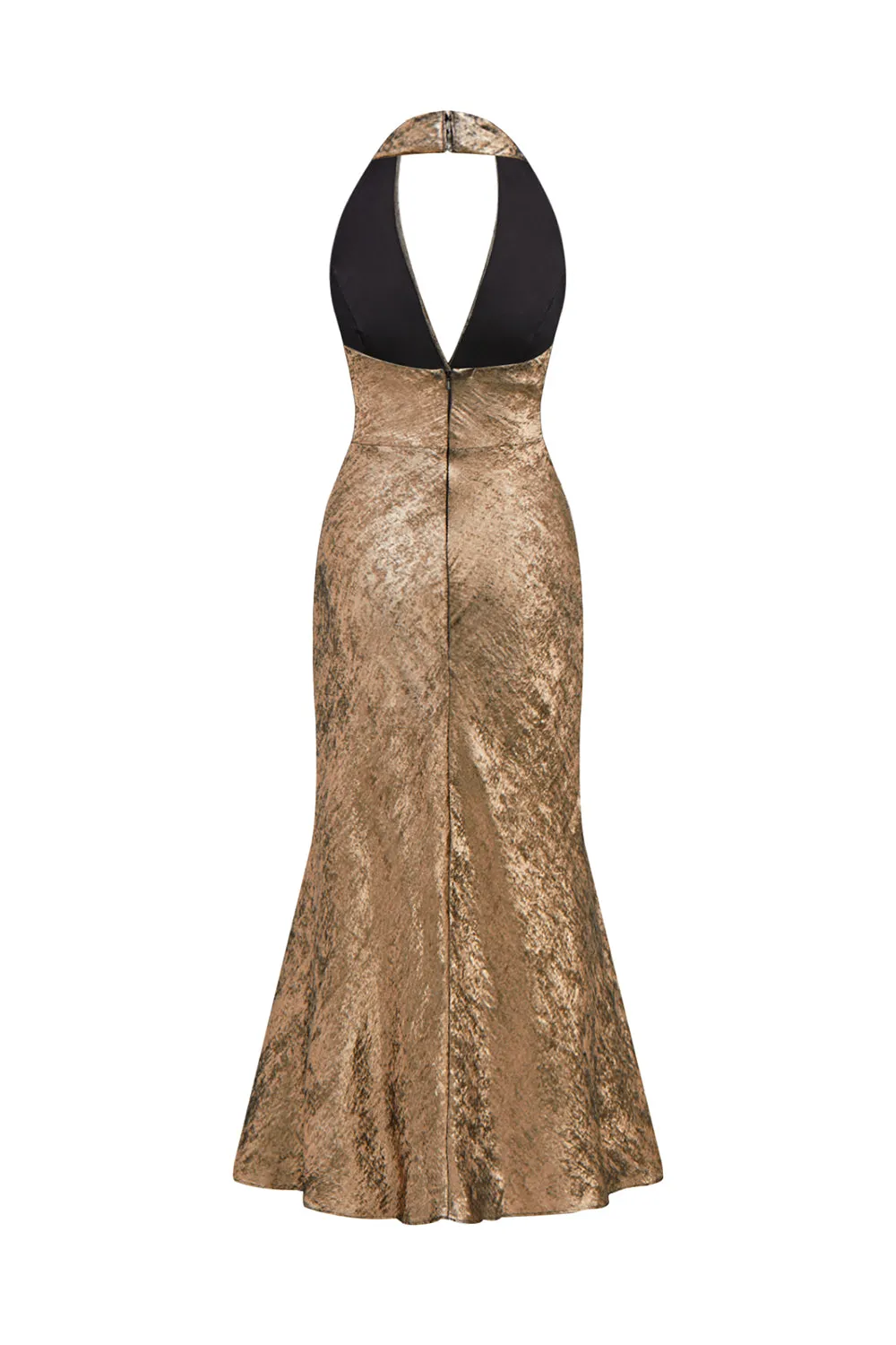 Golden Halter Neck Mermaid Satin Midi Cocktail Dress sold by Zapaka product image thumbnail 2
