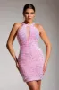 Sparkly Pink Sequins Tight Hollow Out Short Party Dress sold by Zapaka