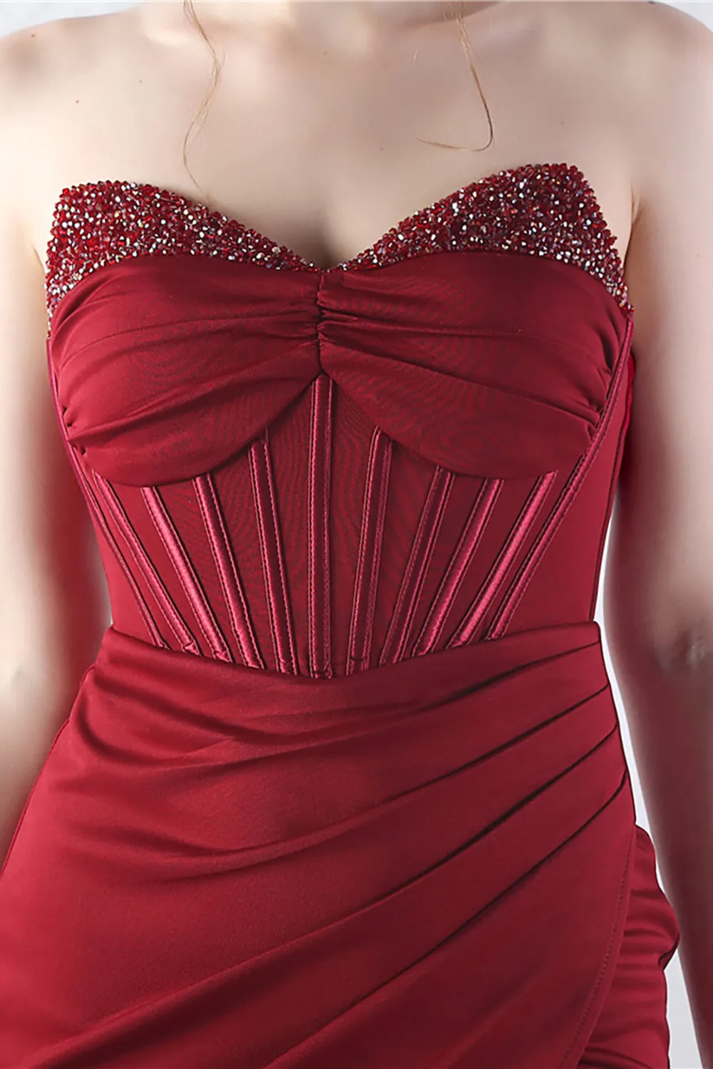 Sparkly Burgundy Beaded Corset Long Prom Dress with Slit sold by Zapaka product image thumbnail 5