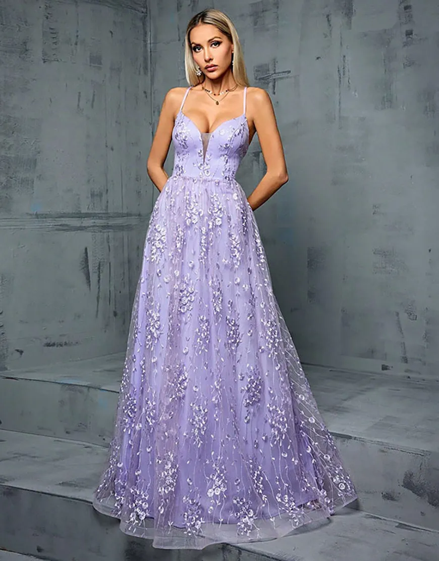 Light Purple A Line Spaghetti Straps Tulle Prom Dress sold by Zapaka product image thumbnail 5
