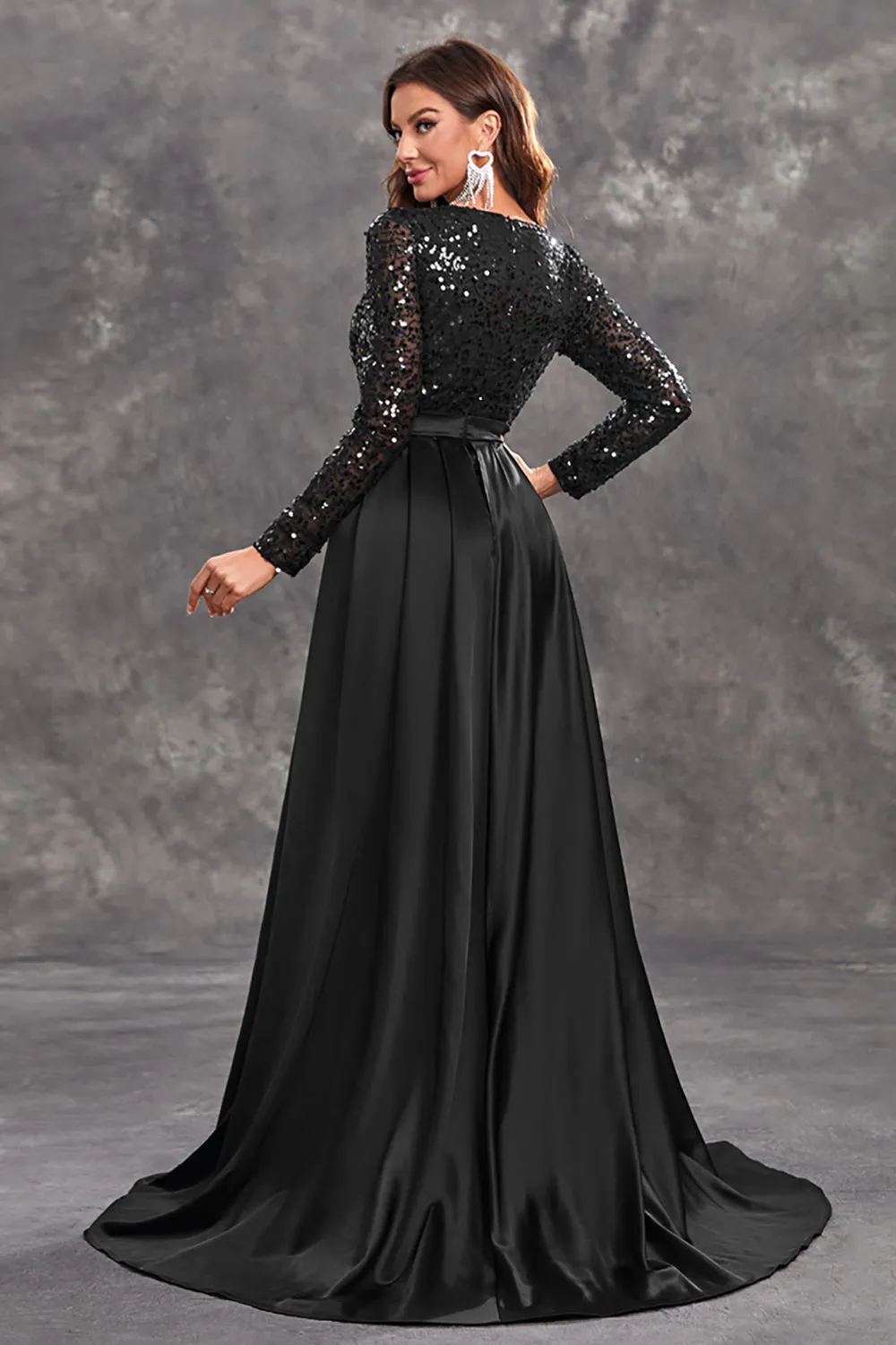 Glitter Black A Line Round Neck Prom Dress with Sequins sold by Zapaka product image thumbnail 2