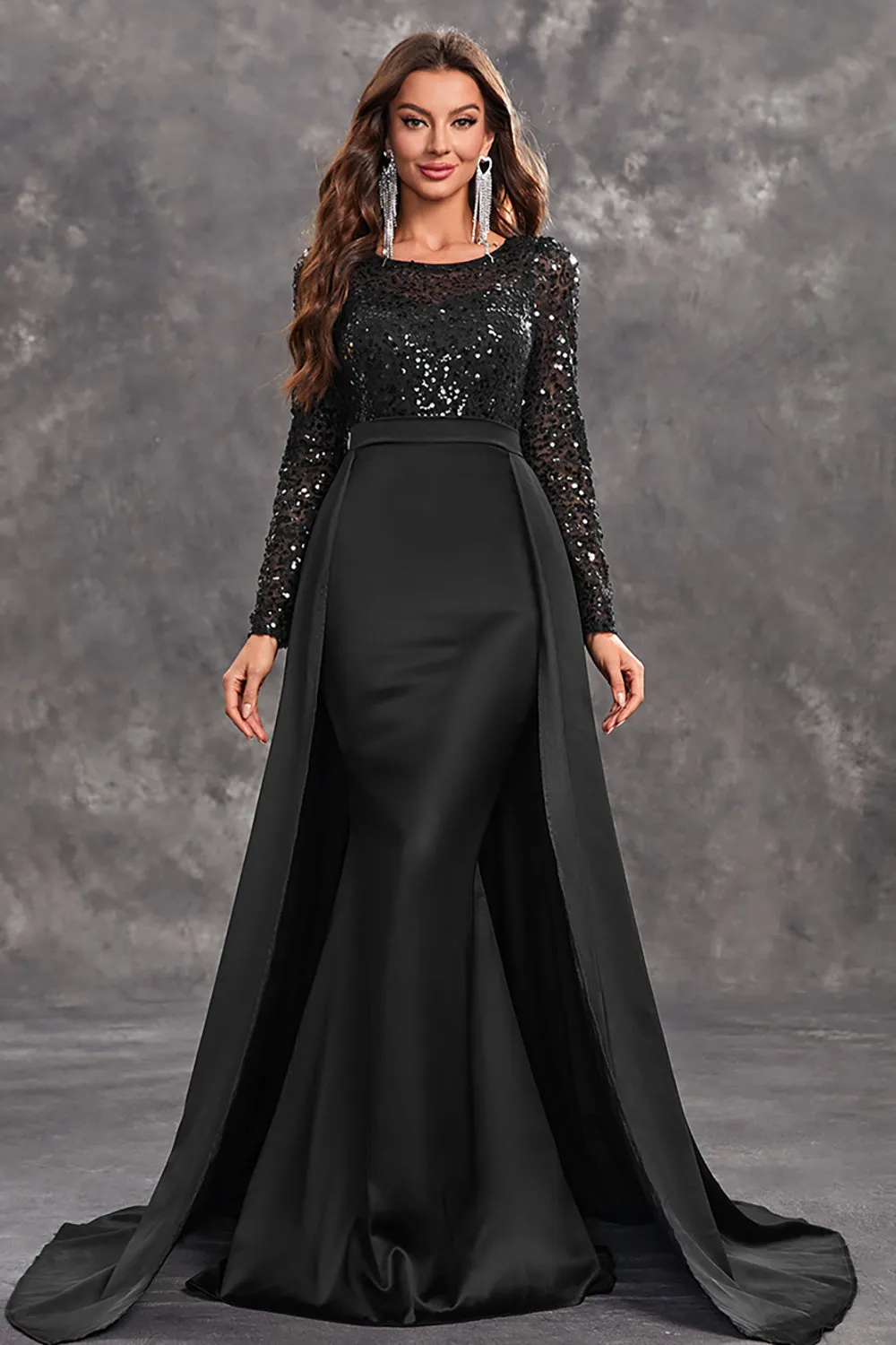 Glitter Black A Line Round Neck Prom Dress with Sequins sold by Zapaka