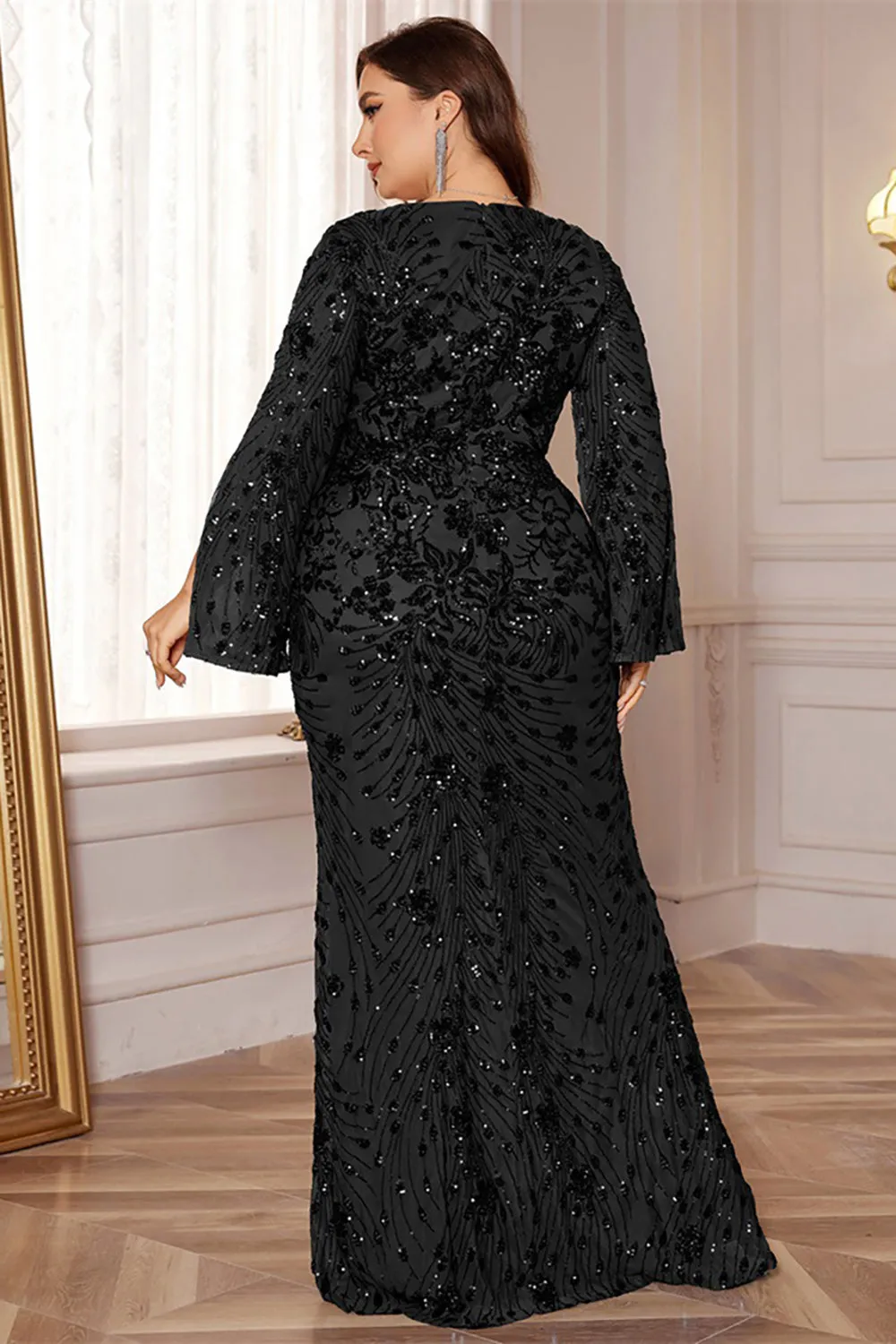 Glitter Black A Line V Neck Long Prom Dress sold by Zapaka product image thumbnail 2