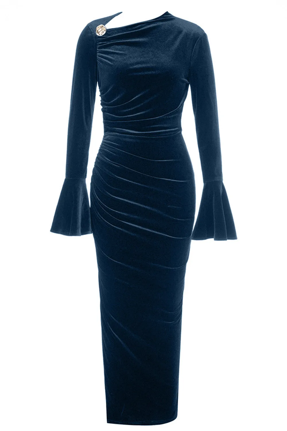 Peacock Blue Mermaid Velvet Long Sleeves Prom Dress with Slit sold by Zapaka product image thumbnail 3