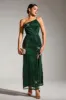 Sparkly Dark Green One Shoulder Mermaid Sequin Long Party Dress with Slit sold by Zapaka
