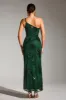 Sparkly Dark Green One Shoulder Mermaid Sequin Long Party Dress with Slit sold by Zapaka