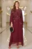 Sparkly Burgundy A Line Round Neck Long Sleeves Prom Dress sold by Zapaka