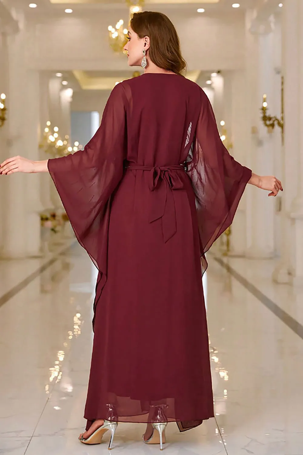 Sparkly Burgundy A Line Round Neck Long Sleeves Prom Dress sold by Zapaka product image thumbnail 2