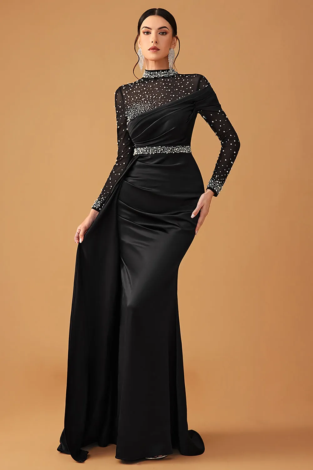 Black Sparkly A Line Halter Long Prom Dress with Beading sold by Zapaka product image thumbnail 3