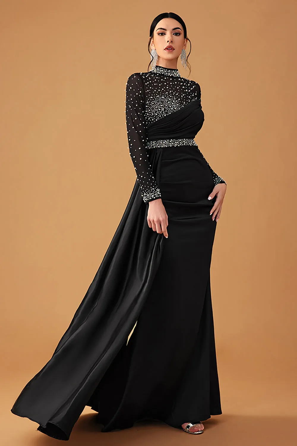 Black Sparkly A Line Halter Long Prom Dress with Beading sold by Zapaka product image thumbnail 4