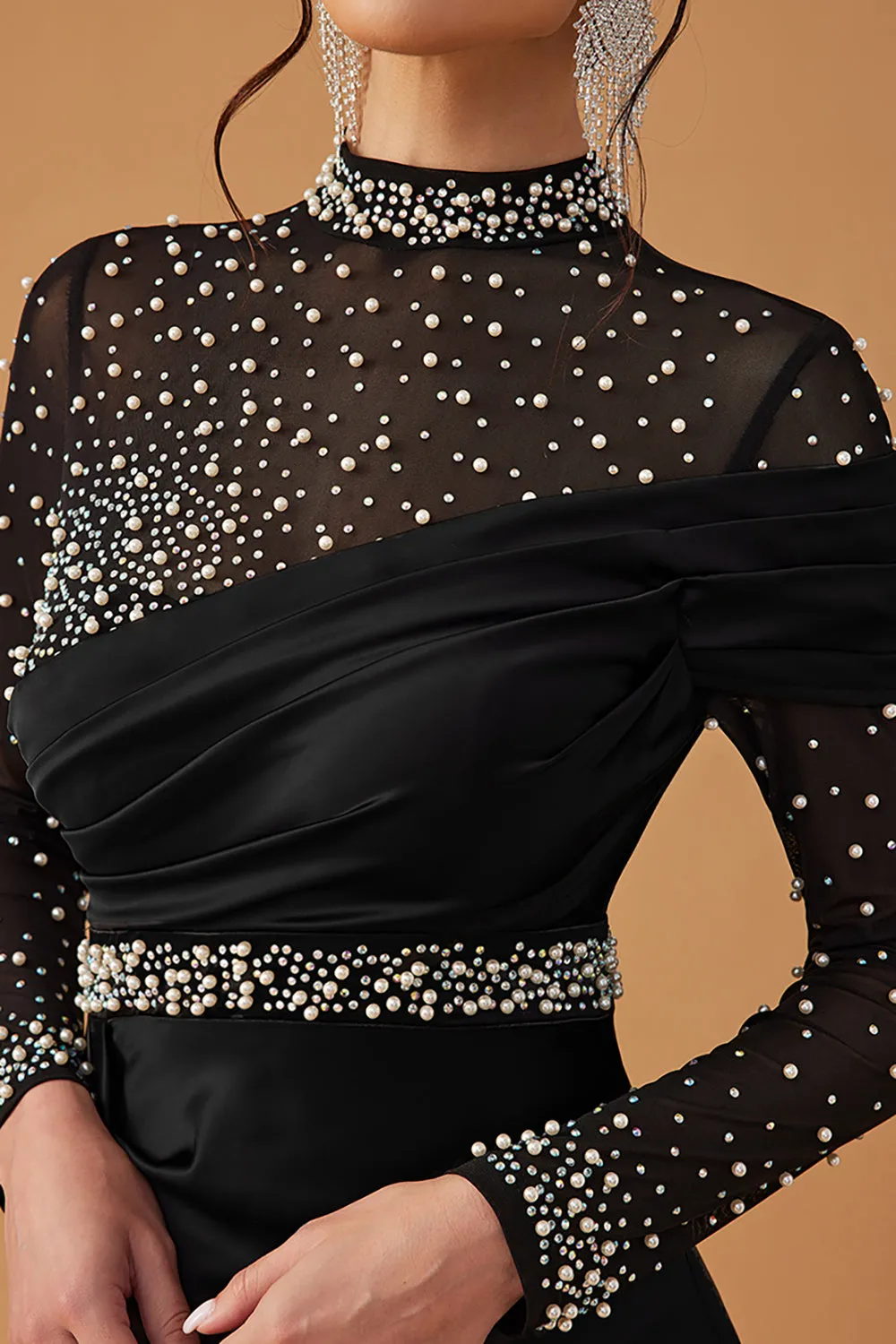 Black Sparkly A Line Halter Long Prom Dress with Beading sold by Zapaka product image thumbnail 5