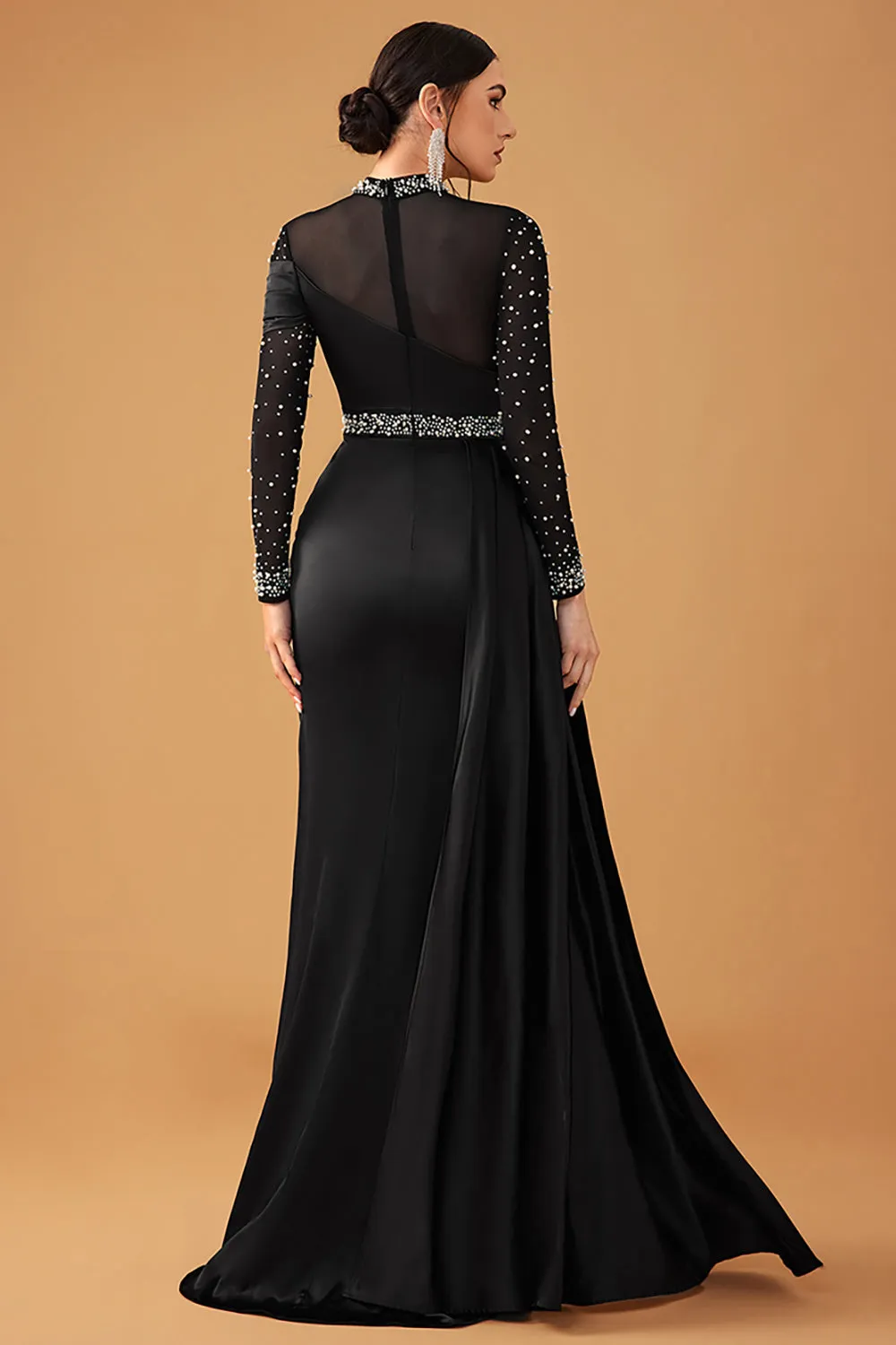 Black Sparkly A Line Halter Long Prom Dress with Beading sold by Zapaka product image thumbnail 2