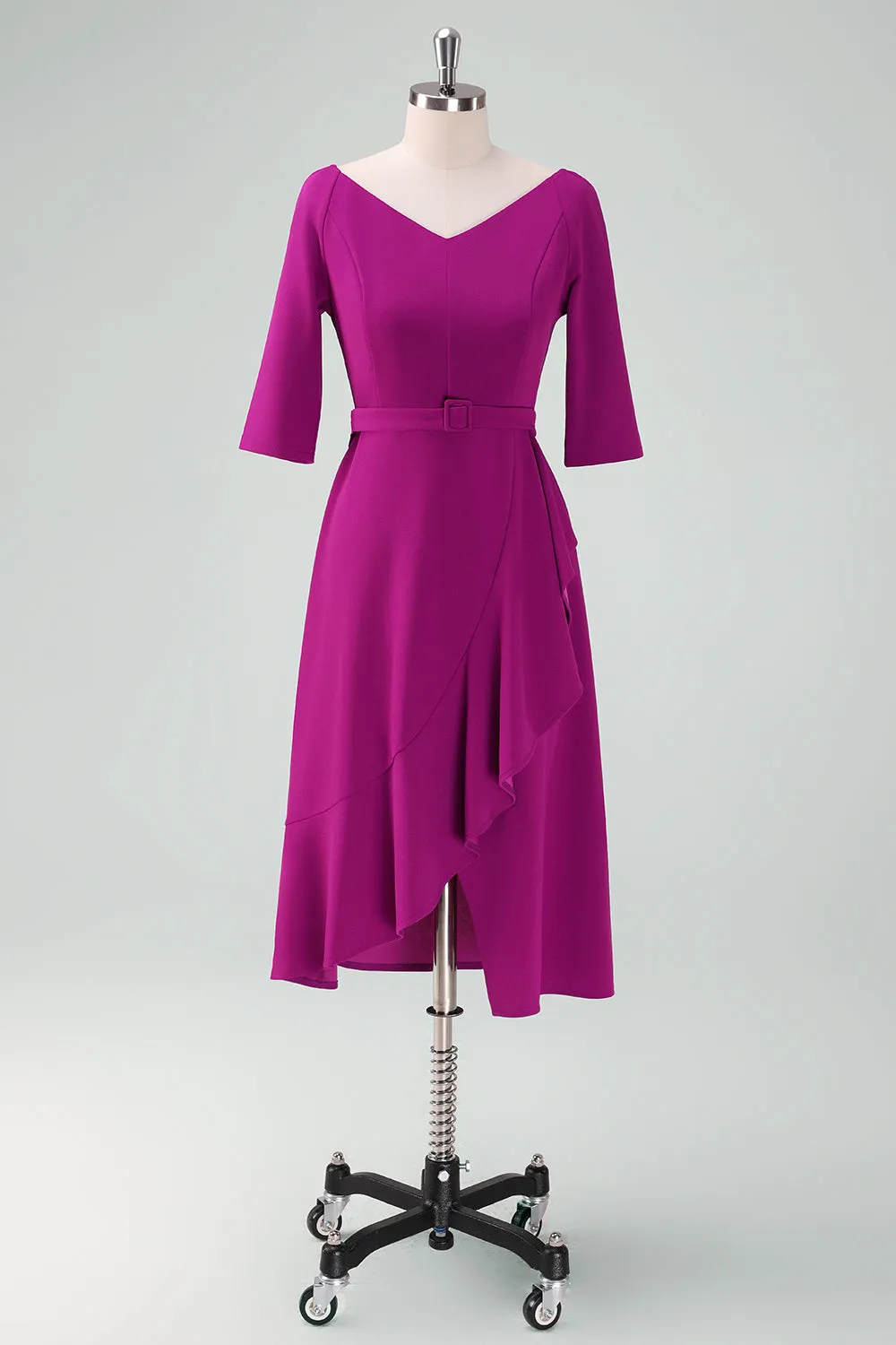 Grape Purple Asymmetrical Cocktail Dress with Half Sleeves sold by Zapaka