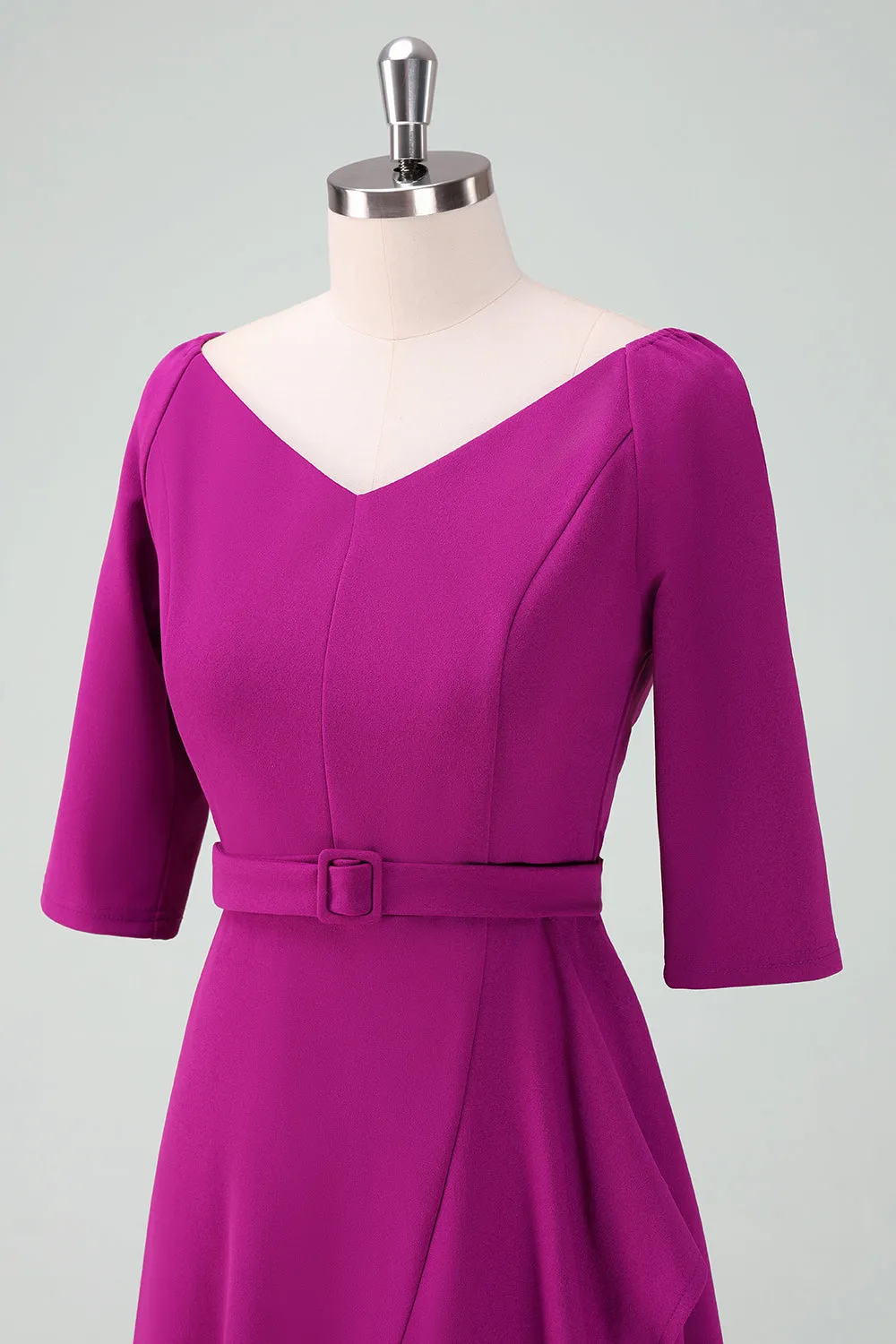 Grape Purple Asymmetrical Cocktail Dress with Half Sleeves sold by Zapaka product image thumbnail 5