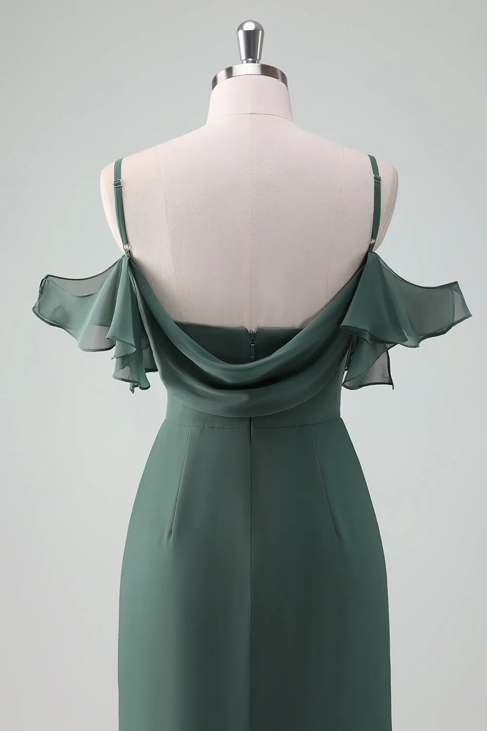 Eucalyptus Spaghetti Straps Sheath Long Chiffon Bridesmaid Dress sold by Zapaka product image thumbnail 5