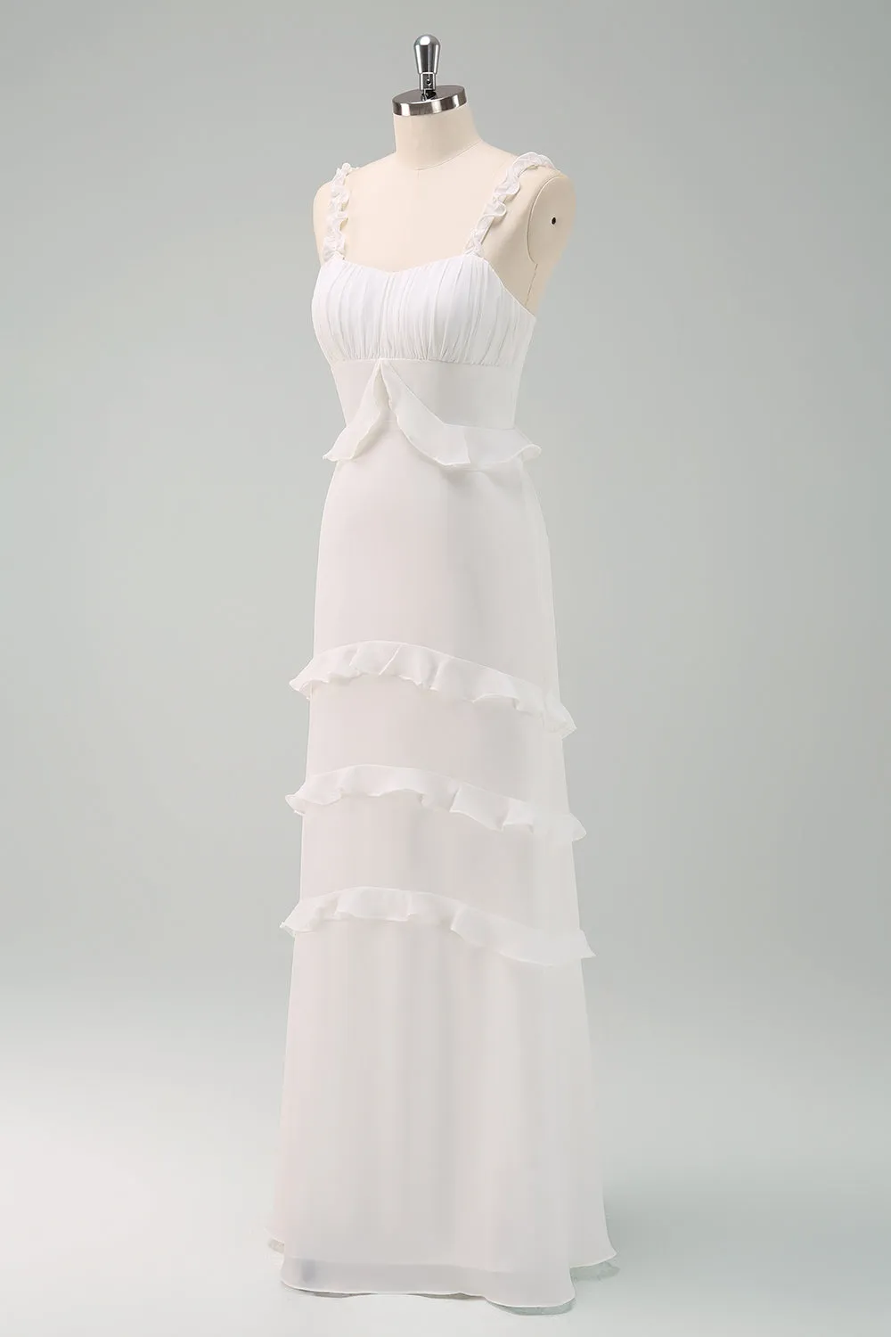 White Spaghetti Straps Mermaid Long Wedding Dress with Ruffles sold by Zapaka product image thumbnail 3