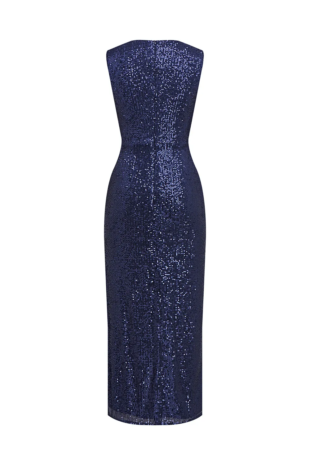 Navy V-neck Sheath Sequins Midi Cocktail Dress with Slit sold by Zapaka product image thumbnail 2