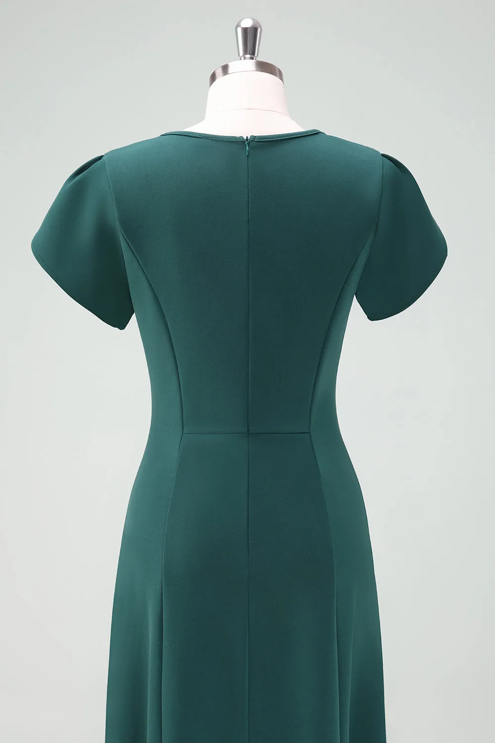 Dark Green V-Neck Cocktail Dress with Short Sleeves sold by Zapaka product image thumbnail 5