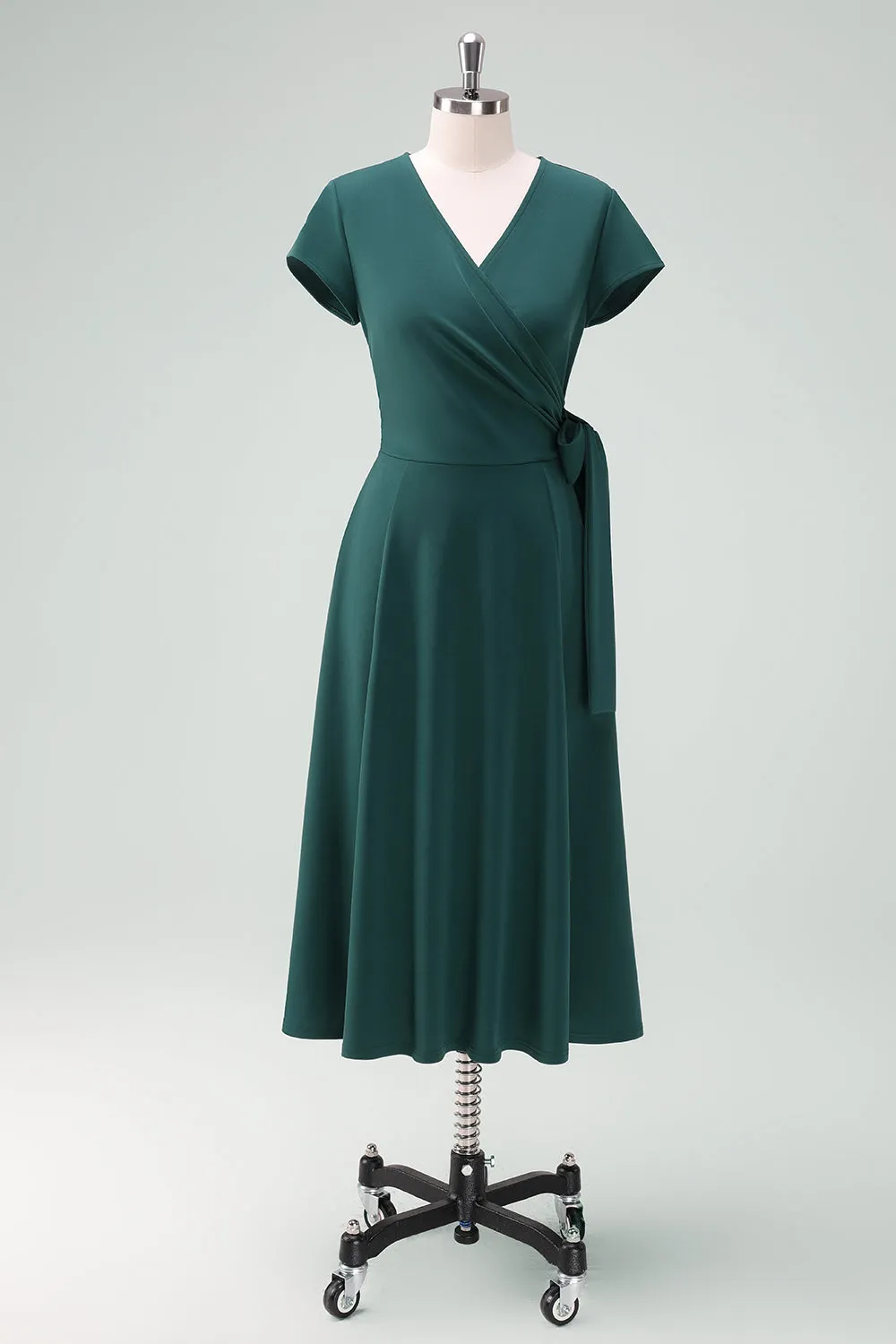 Dark Green A-Line Mother of Bride Dress with Short Sleeves sold by Zapaka