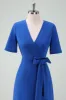 Royal Blue V-Neck Long Mother of Bride Dress with Short Sleeves sold by Zapaka