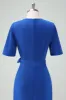Royal Blue V-Neck Long Mother of Bride Dress with Short Sleeves sold by Zapaka