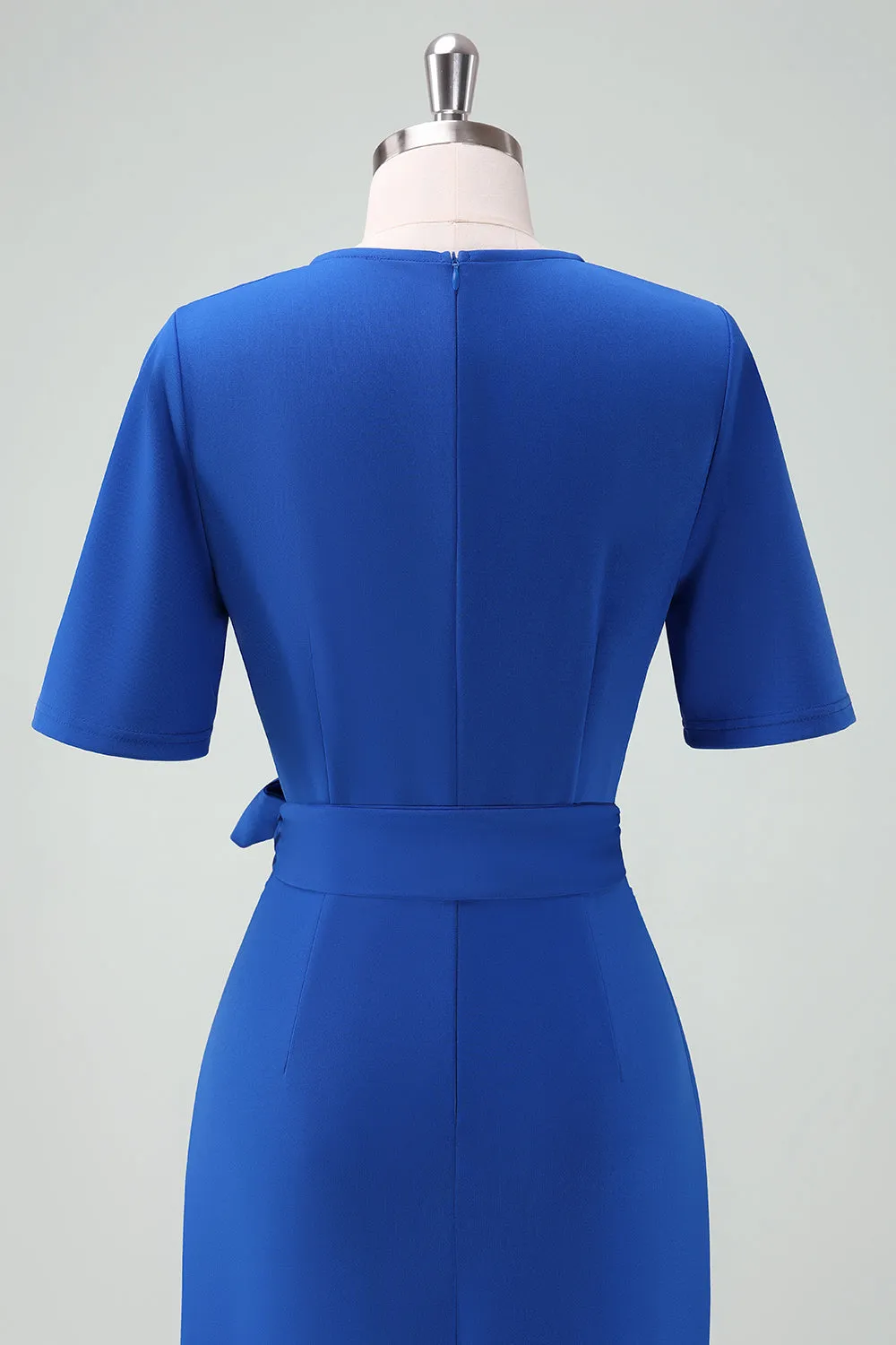 Royal Blue V-Neck Long Mother of Bride Dress with Short Sleeves sold by Zapaka product image thumbnail 5