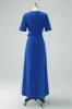 Royal Blue V-Neck Long Mother of Bride Dress with Short Sleeves sold by Zapaka