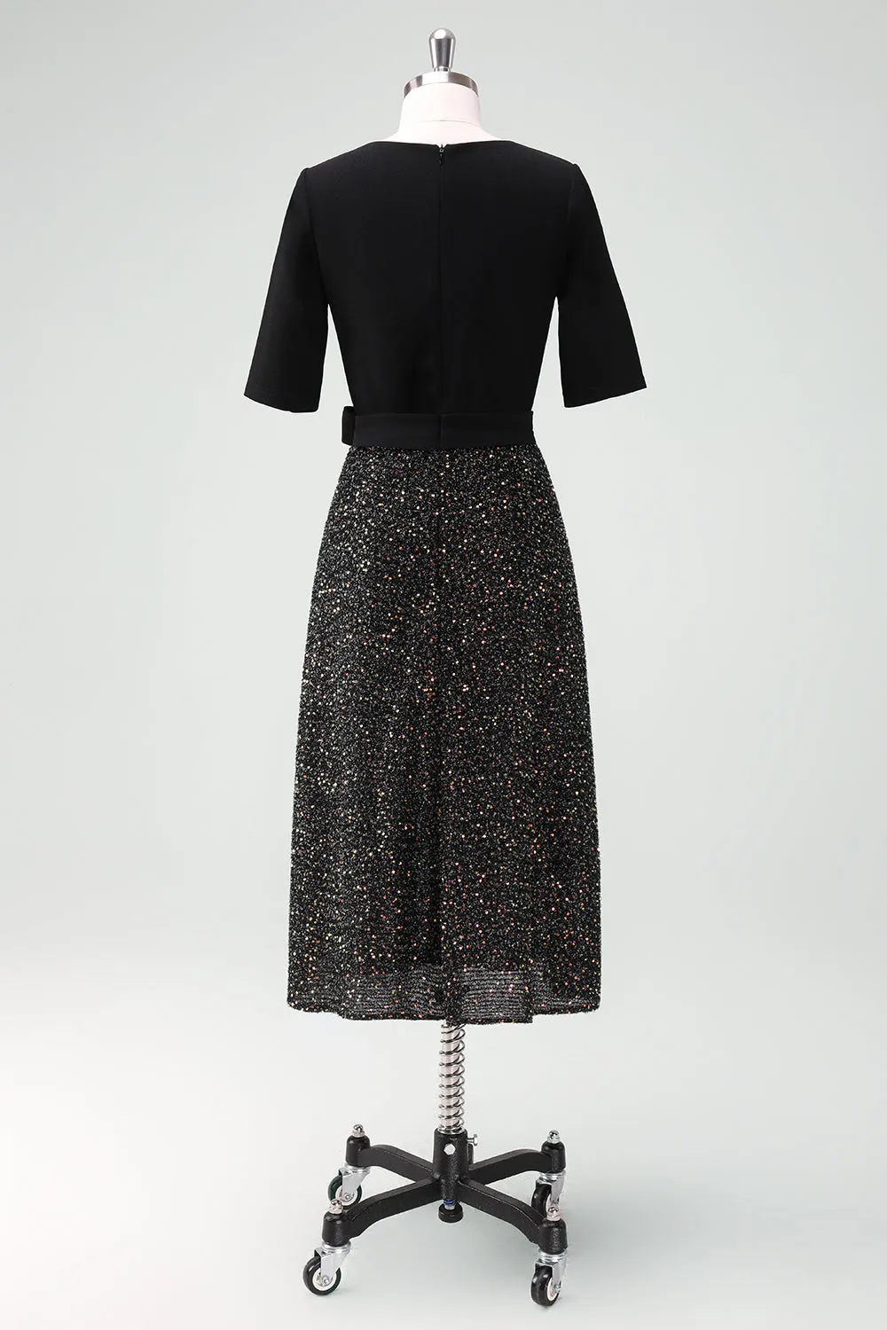 Sparkly Black A-Line Cocktail Dress with Half Sleeves sold by Zapaka product image thumbnail 2