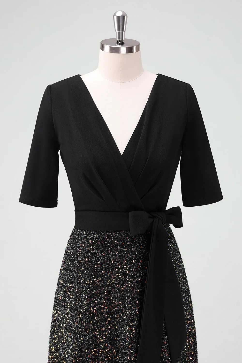 Sparkly Black A-Line Cocktail Dress with Half Sleeves sold by Zapaka product image thumbnail 4