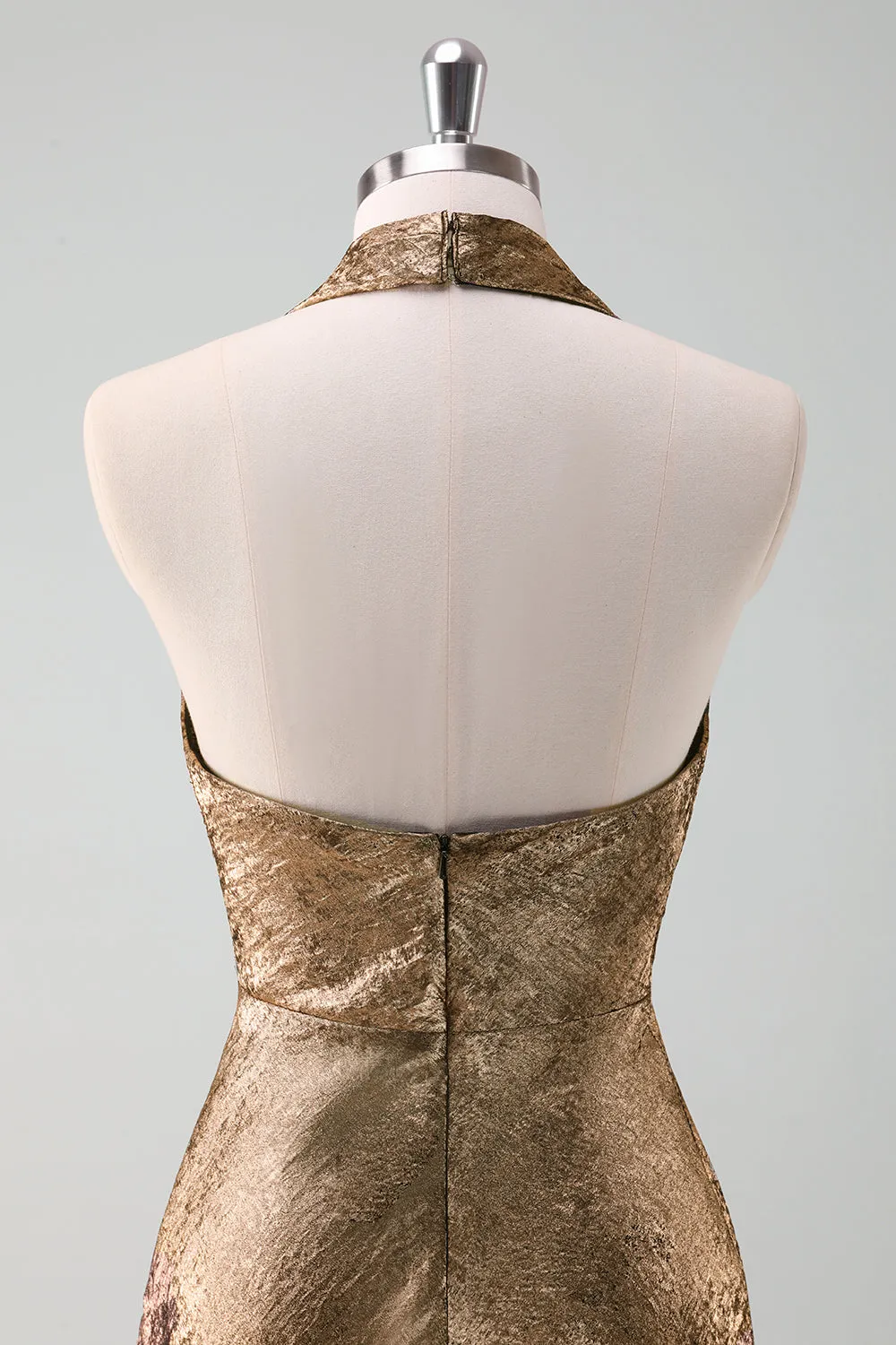 Golden Halter Neck Mermaid Midi Wedding Guest Dress sold by Zapaka product image thumbnail 5