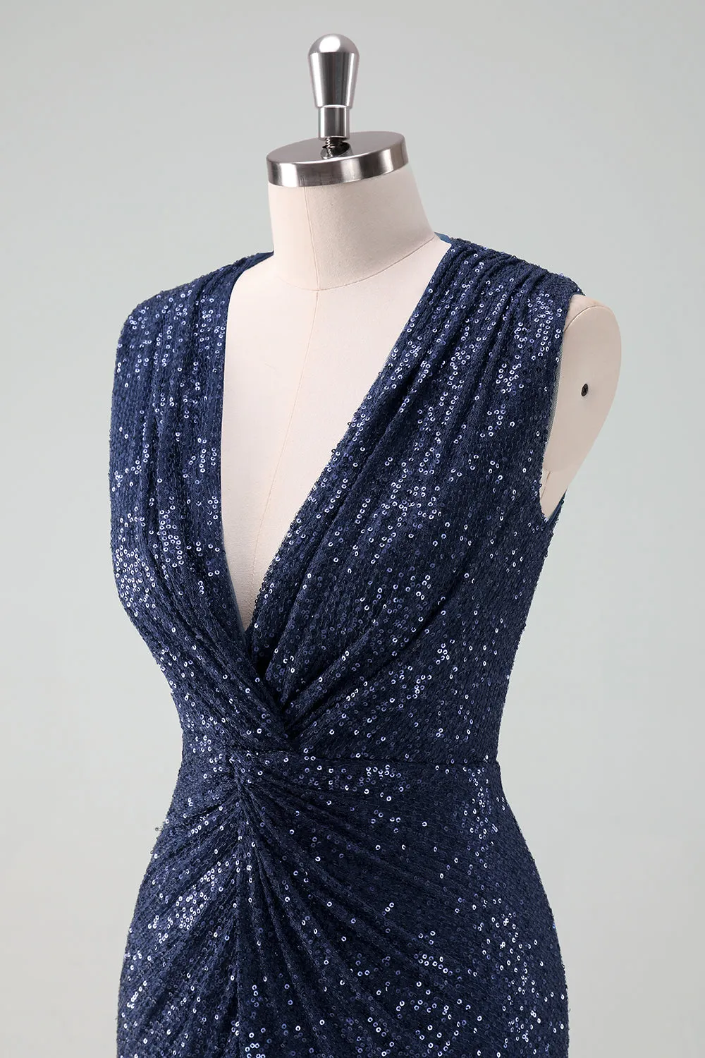Navy V-neck Sheath Sequins Sleeveless Wedding Guest Dress sold by Zapaka product image thumbnail 4