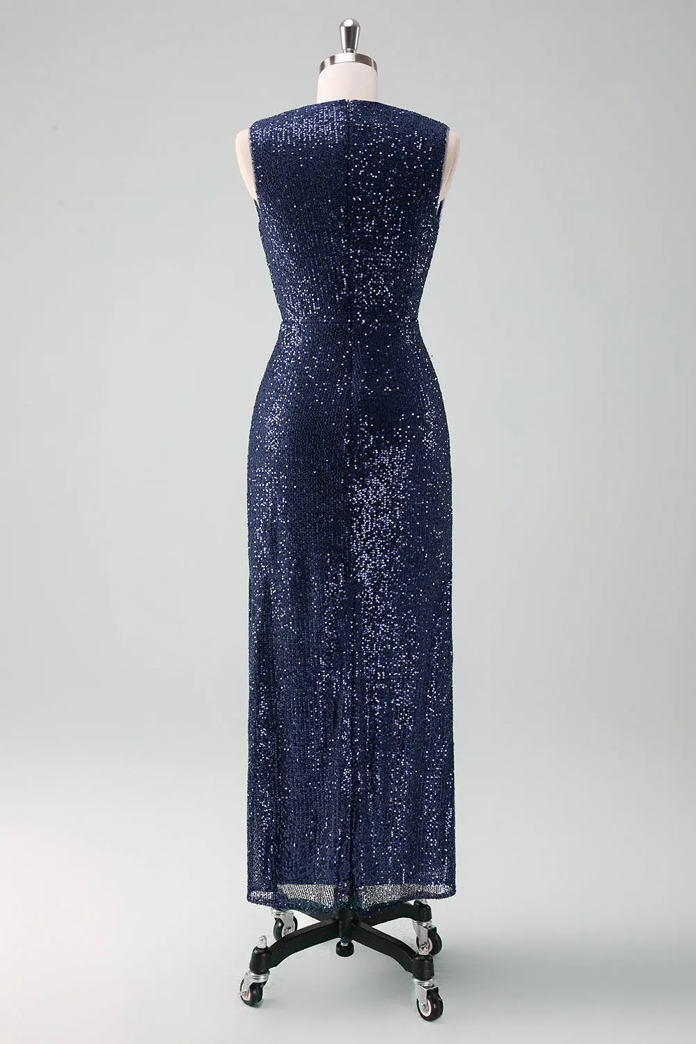 Navy V-neck Sheath Sequins Sleeveless Wedding Guest Dress sold by Zapaka product image thumbnail 2