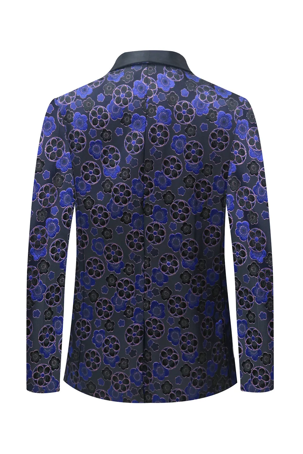 Dark Blue Floral Printed Shawl Lapel 2 Pieces Men Suits sold by Zapaka product image thumbnail 3