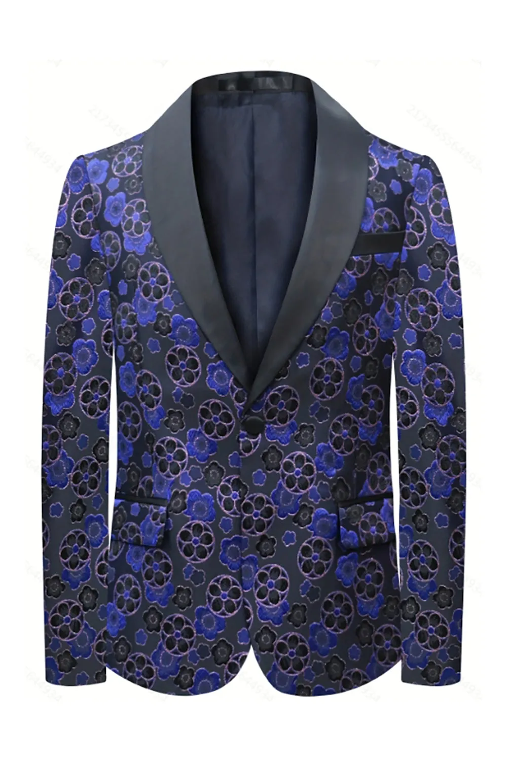 Dark Blue Floral Printed Shawl Lapel 2 Pieces Men Suits sold by Zapaka product image thumbnail 2