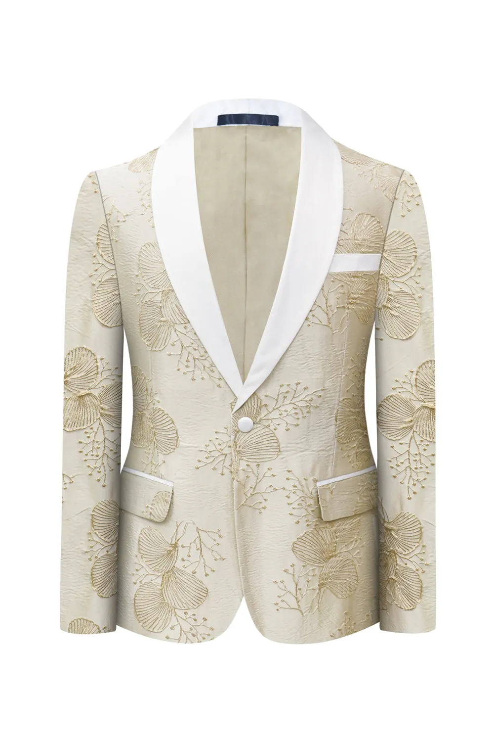 Champagne Floral Printed Shawl Lapel One Button 2 Pieces Men Suits sold by Zapaka product image thumbnail 2